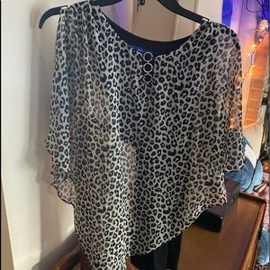 Apt 9 Large Leopard print one piece top black tank top sewn in.  Split sleeve.